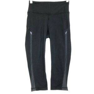 Lululemon Smooth Stride Crop Leggings Black Womens Size 8 Mesh Accent 17”